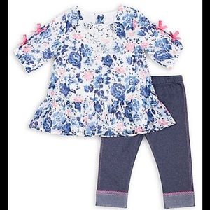 Little Lass Chiffon Floral Top & Denim Jeggings